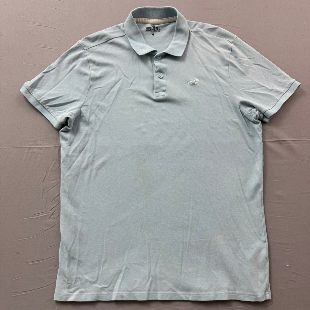 Hollister Mens Advanced Stretch Polo Shirt Light Blue Short Sleeve Large Logo